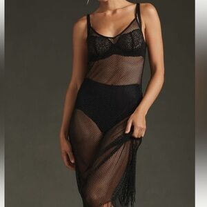 Anthropologie Black Fishnet Dress Festival Party Swimsuit cover up Sheer